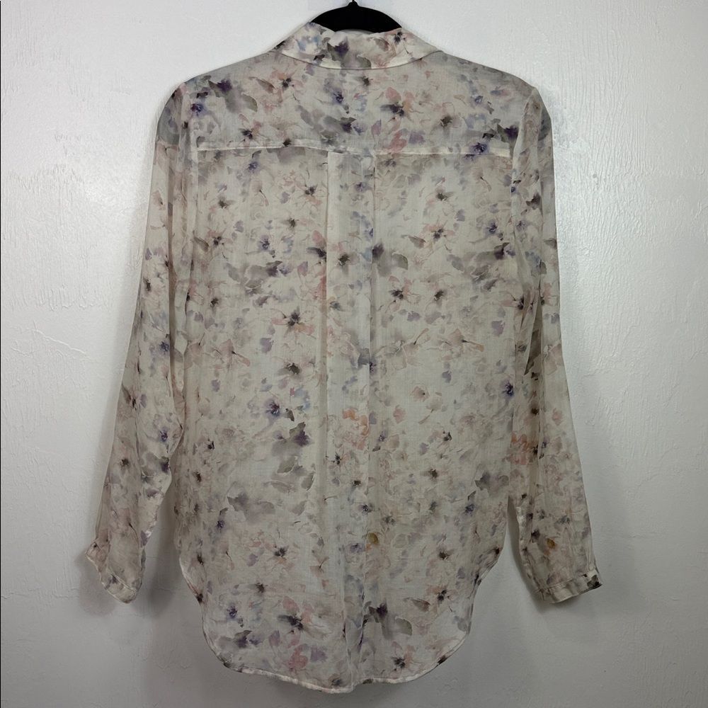 Cloth & Stone XS Watercolor Floral Sheer Button Front Pocket Blouse - Picture 5 of 11